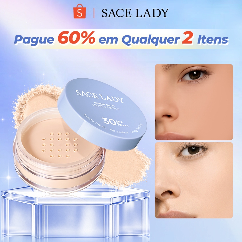 Pó Solto Matte SACE LADY Controle Oleosidade Impermeável FPS30 Borra Poros Maquiagem