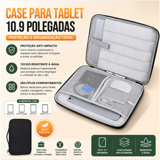 Capa Case Bolsa Pasta Para Tablet 10.9 Polegadas Impermeavel Acolchoada Protetora iPad