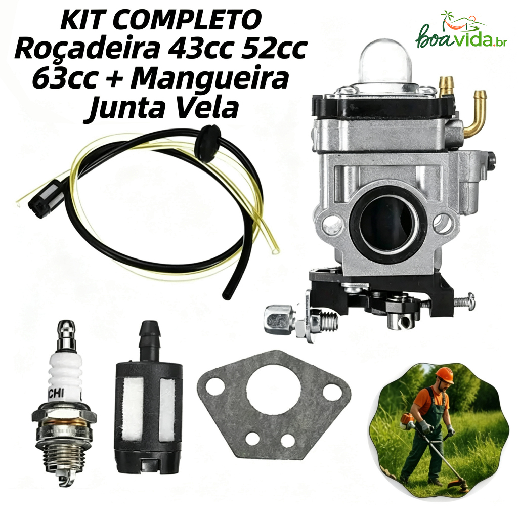 Carburador Roçadeira 43cc 52cc 63cc + Mangueira Junta Vela
