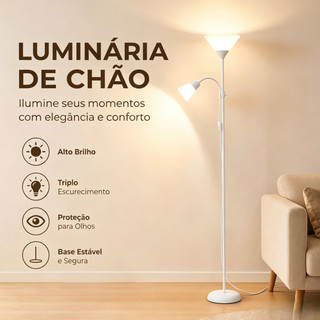 Luminária de Chão Dupla Cabeça Mãe e Filho, Soquete E27 Bivolt, Luz Ambiente e Leitura para Sala, Quarto e Escritório