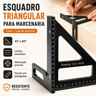 Esquadro 3D para Marcenaria, Régua de Precisão com Medição e Traçado, Ferramenta de Carpintaria - Precisão Profissional