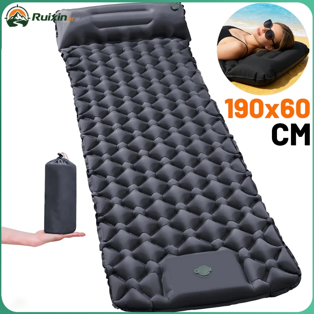 190cm Inflatable Camping Mattress With Pillow Travel Cushion, Built-in Pump