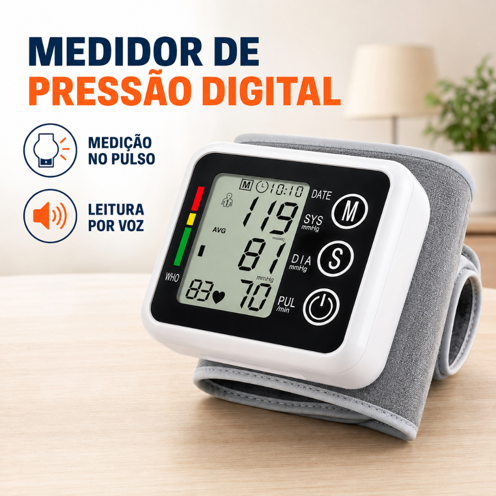 Medidor Pressão Digital De Pulso Com Voz Monitor Inteligente