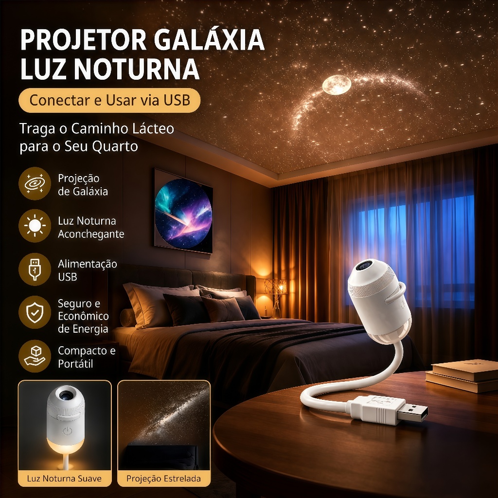 2 em 1 Mini Luz Noturna Projetor de Galáxia Presente para Namorada Decoração Quarto Led Romântico