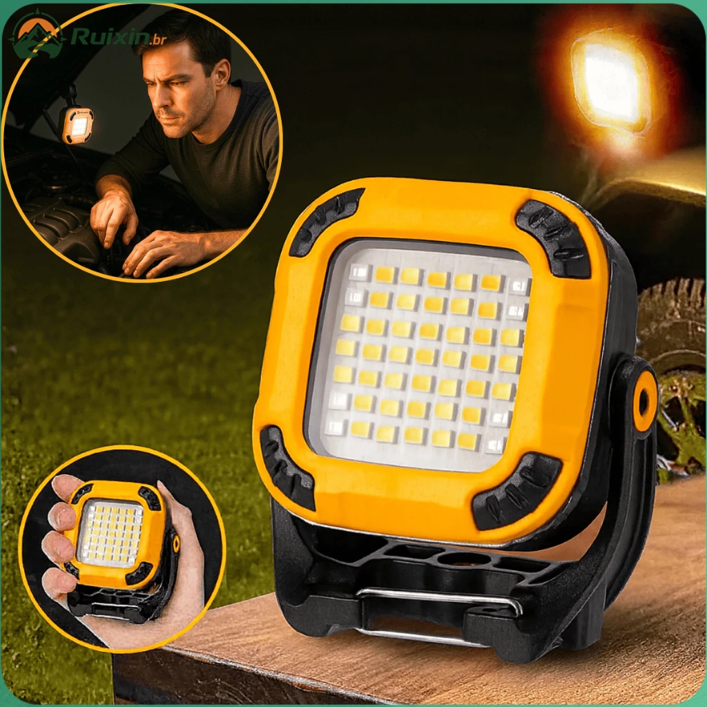 Lampião Refletor Lâmpada Led Camping Luz Trabalho Portátil Magnética Mecânico Elétrico Bateria Recarregável Potente Usb