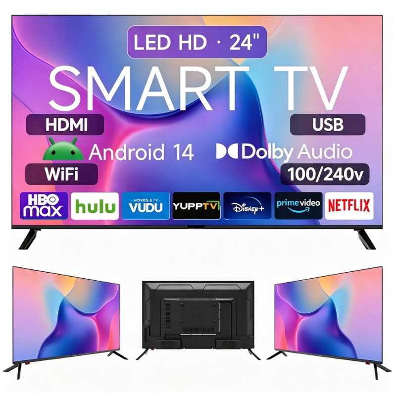 Smart Tv 24'' Led Hd Android 14 Hdmi Usb Wifi 100/240v