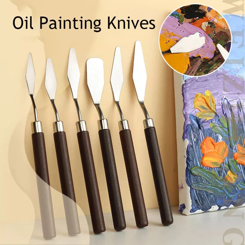 7Pcs Conjunto Faca Para Pintura A Óleo De Arte Em Aço Inoxidável Ferramentas De Desenho De Papelaria Espátula Artista