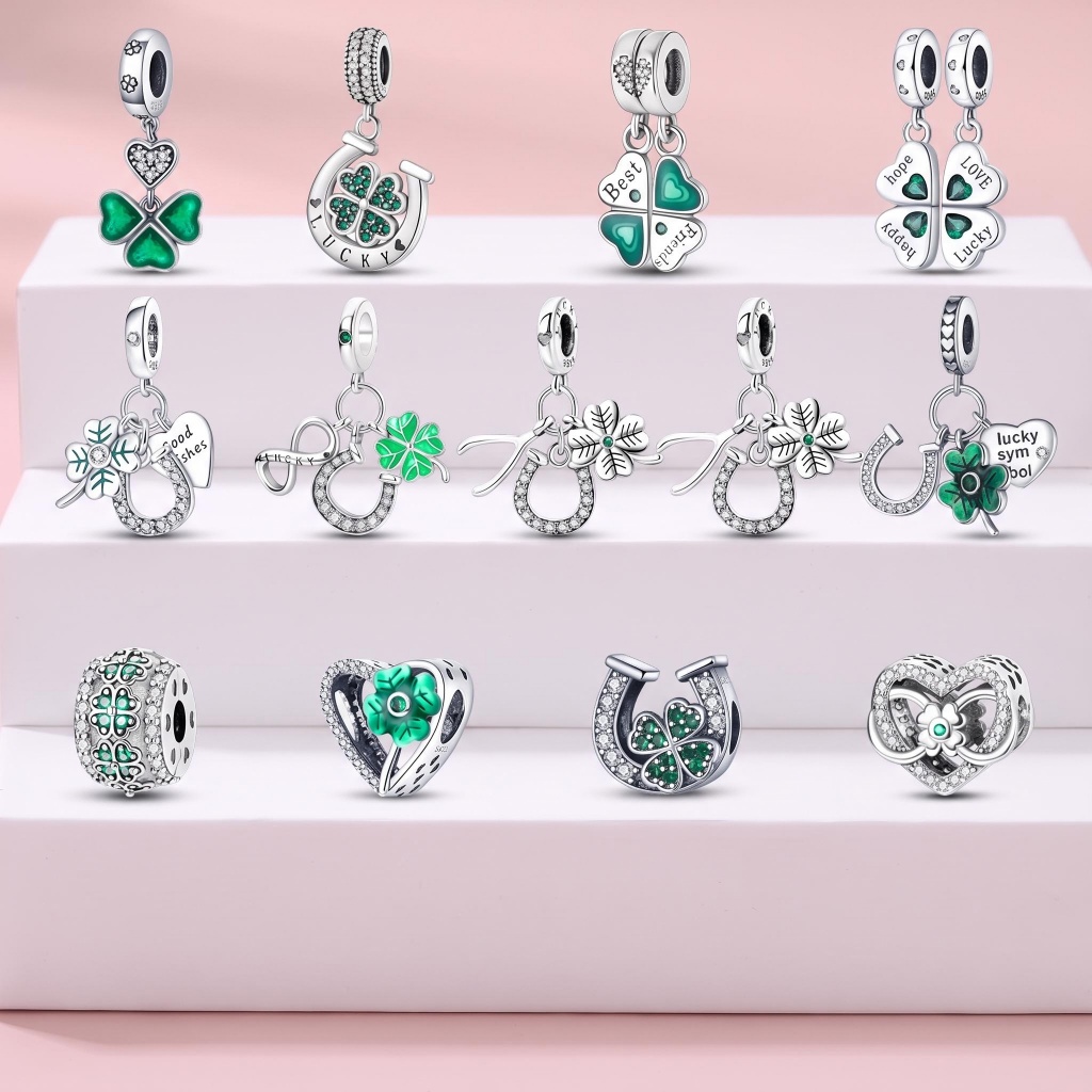 S925 contas de prata sorte trevo de quatro folhas Design pulseira berloque charme requintado DIY aniversário jóias