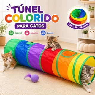 Túnel Colorido Gato Interativo Cachorro Labirinto Dobrável Pet Playground Toca Brinquedos…