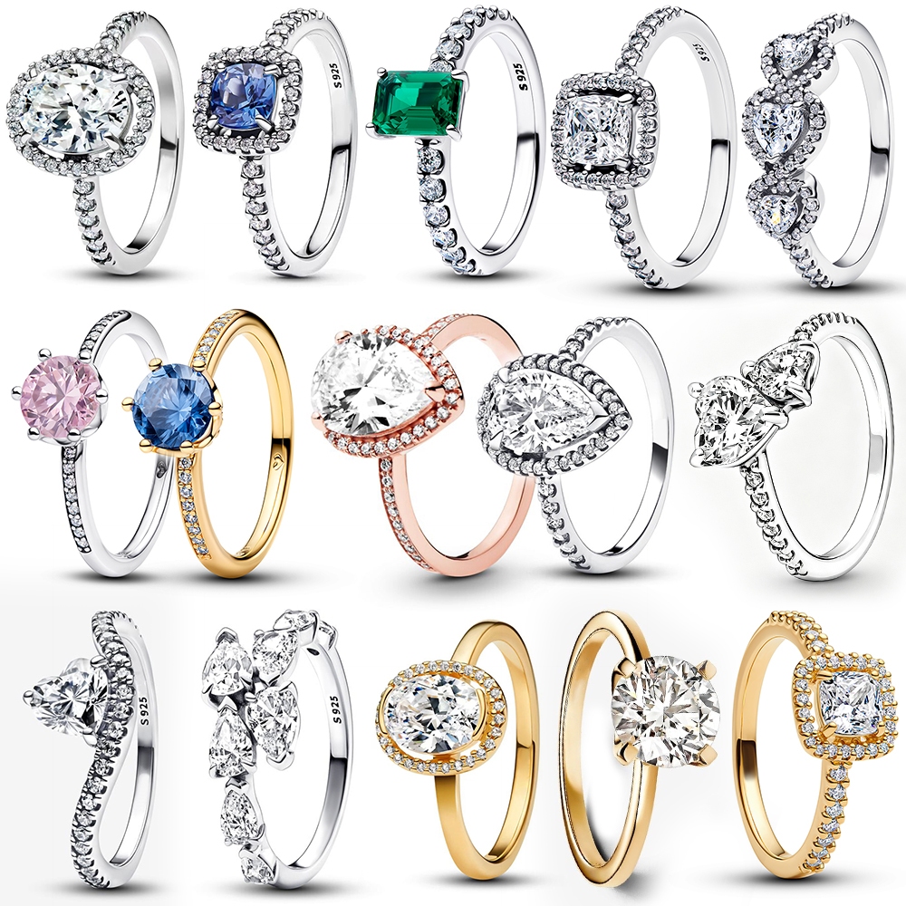 925 clássico diamante branco quadrado/redondo amor senhoras anel grande anel de diamante, romântico brilhante anel de no
