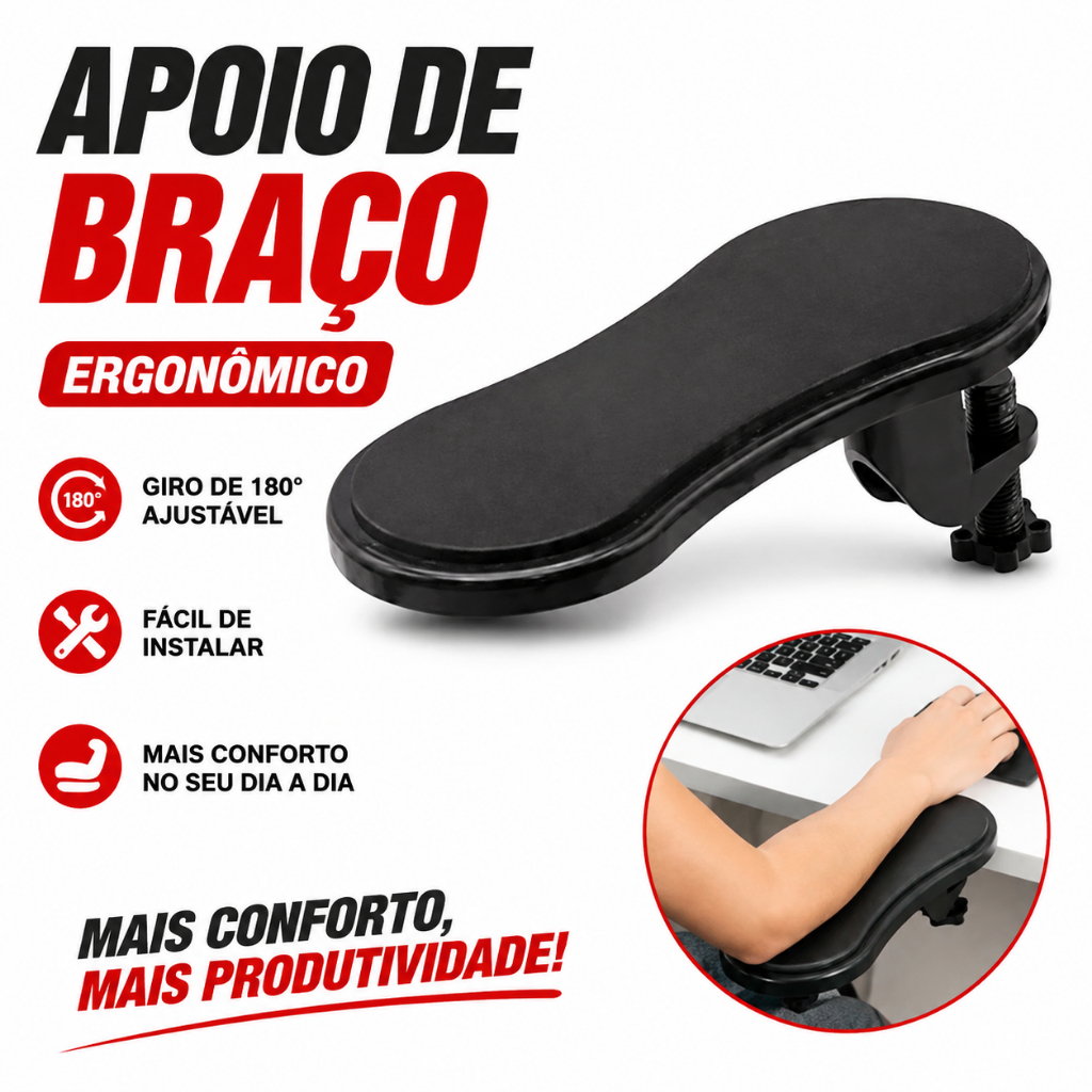 Suporte Apoio Descanso Ergonômico Para Braço Mesa Computador