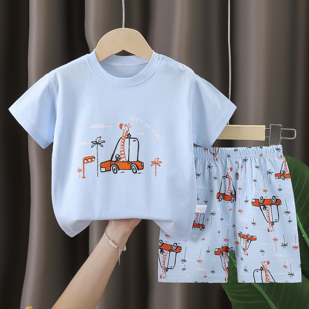 Crianças terno de manga curta puro algodão verão novo estilo meninos roupas de verão bebê camiseta meninas roupas estilo