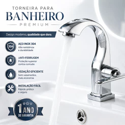 Torneira 304 Inox Banheiro 100% Metal Brilhante Para Cuba Banheiro Lavatório Água Fria