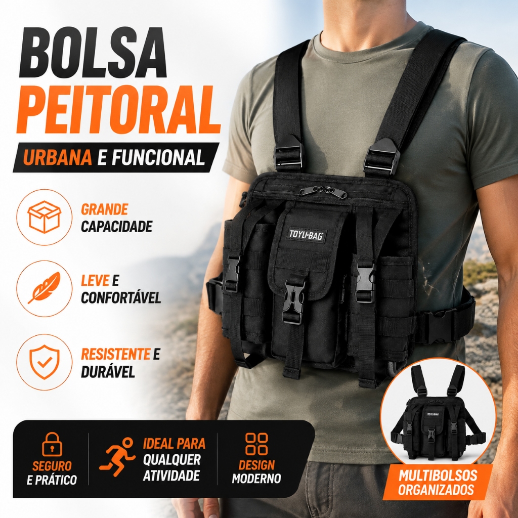 Bolsa De Peito Motoboy Masculina Unissex Estilo Colete Bag Peitoral Segura e Funcional