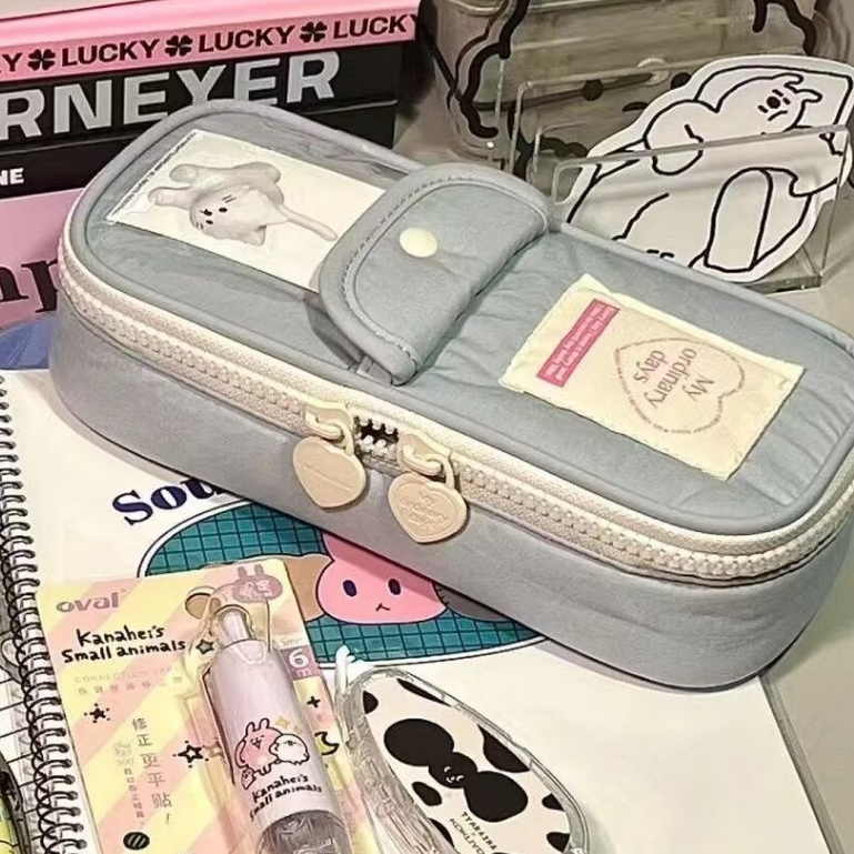 Ohaya ins amor zíper lápis caso Multi-camada de grande capacidade saco de papelaria estudante papelaria saco de embreage