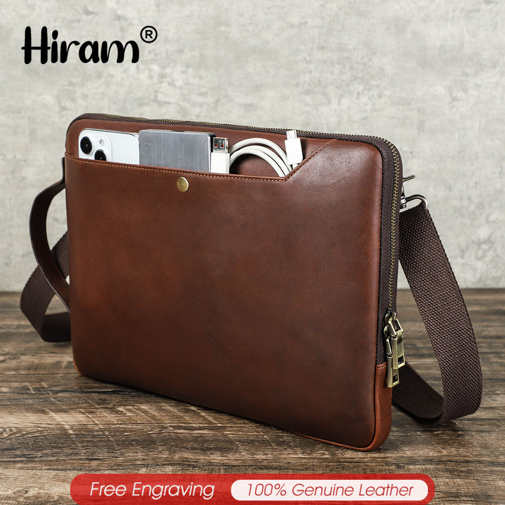 Hiram Bolsa Para Laptop De Couro Genuíno Macbook Pro 14.2 Polegadas Com Alça Cro