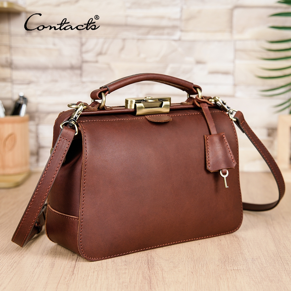 CONTACT'S Couro Genuíno Feminino Estilo Médico Satchel Viagem Crossbody Bolsa Co