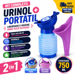 Kit Urinol Portátil Retrátil 750ml + Mictório Feminino Silicone Reutilizável