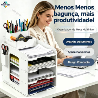 MEDOOSI 4 Níveis Organizador de Mesa Escritório | Grande Capacidade A4 com Porta-canetas e Prateleiras Multiuso