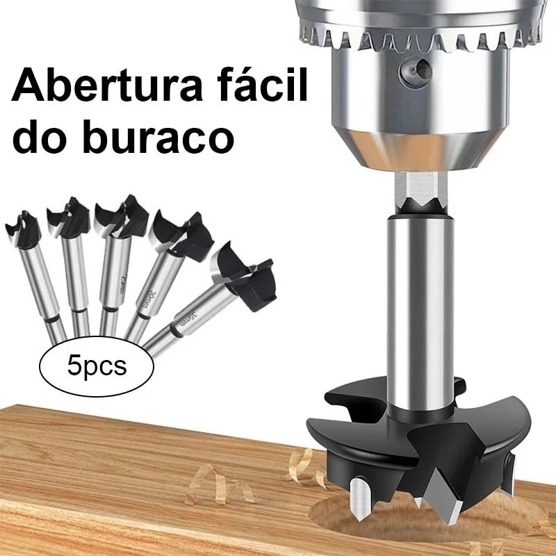 kit 5 brocas fresas forstner 15-35mm para madeira dobradiça e fechadura