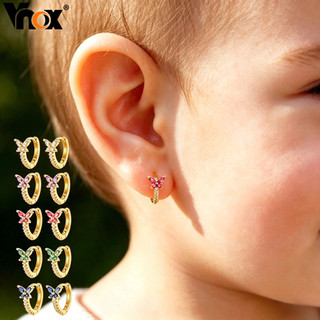 Vnox Brincos Argola Borboleta para Bebê, Zircônia Colorida, modelo fofa para meninas, hipoalergênicos, presente infantil