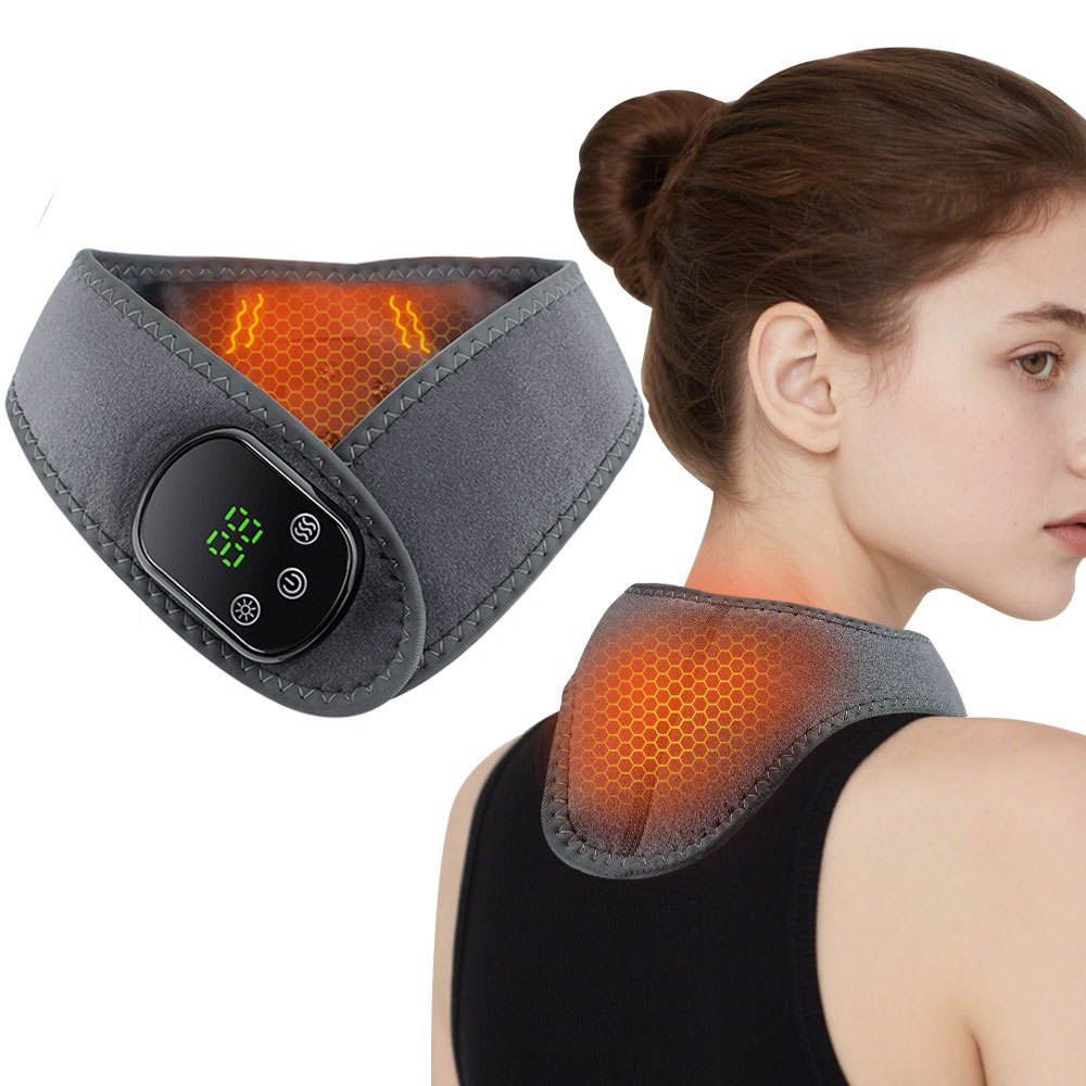 Almofada De Aquecimento De Pescoço Sem Fio Com Massageador Vibratório Envoltório Aquecido Recarregável Para Alívio Da Do