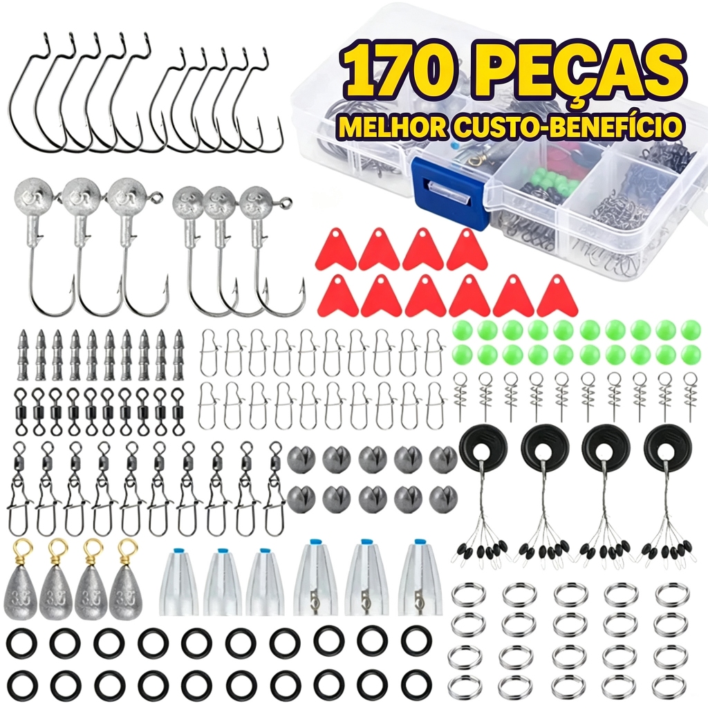 170 Pçs Ferramentas De Pesca Acessórios Kit Conjunto Com Caixa Anzóis Giratórios Chumbadas De Equipamentos Presente