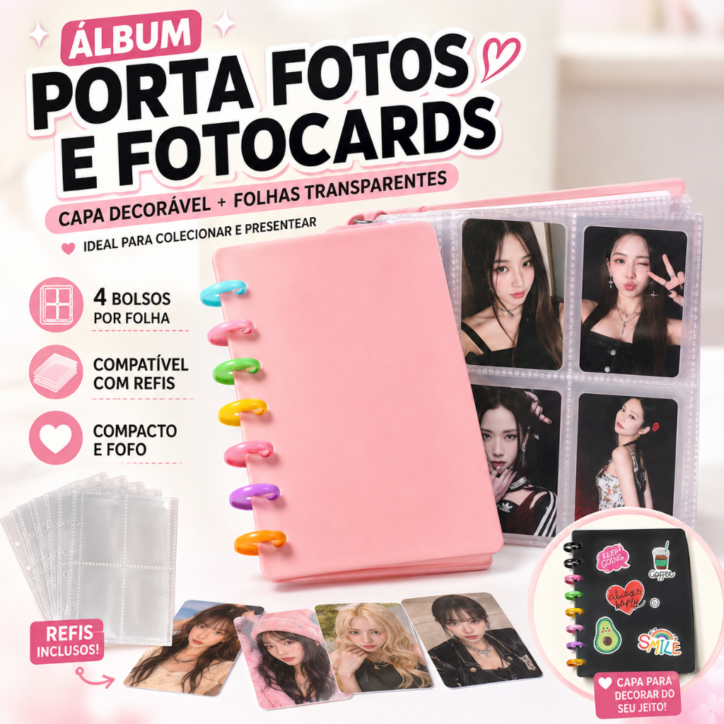 Álbum de Cartões Furo Cogumelo Para Cartões Kpop Fotos 80 Bolsos Páginas Removíveis Organizador Portátil Resistente