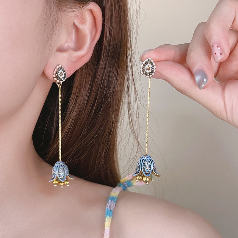 Medieval vintage óleo gotejamento diamante flor brincos luz luxo High-End brincos Retro estilo étnico brincos All-Match