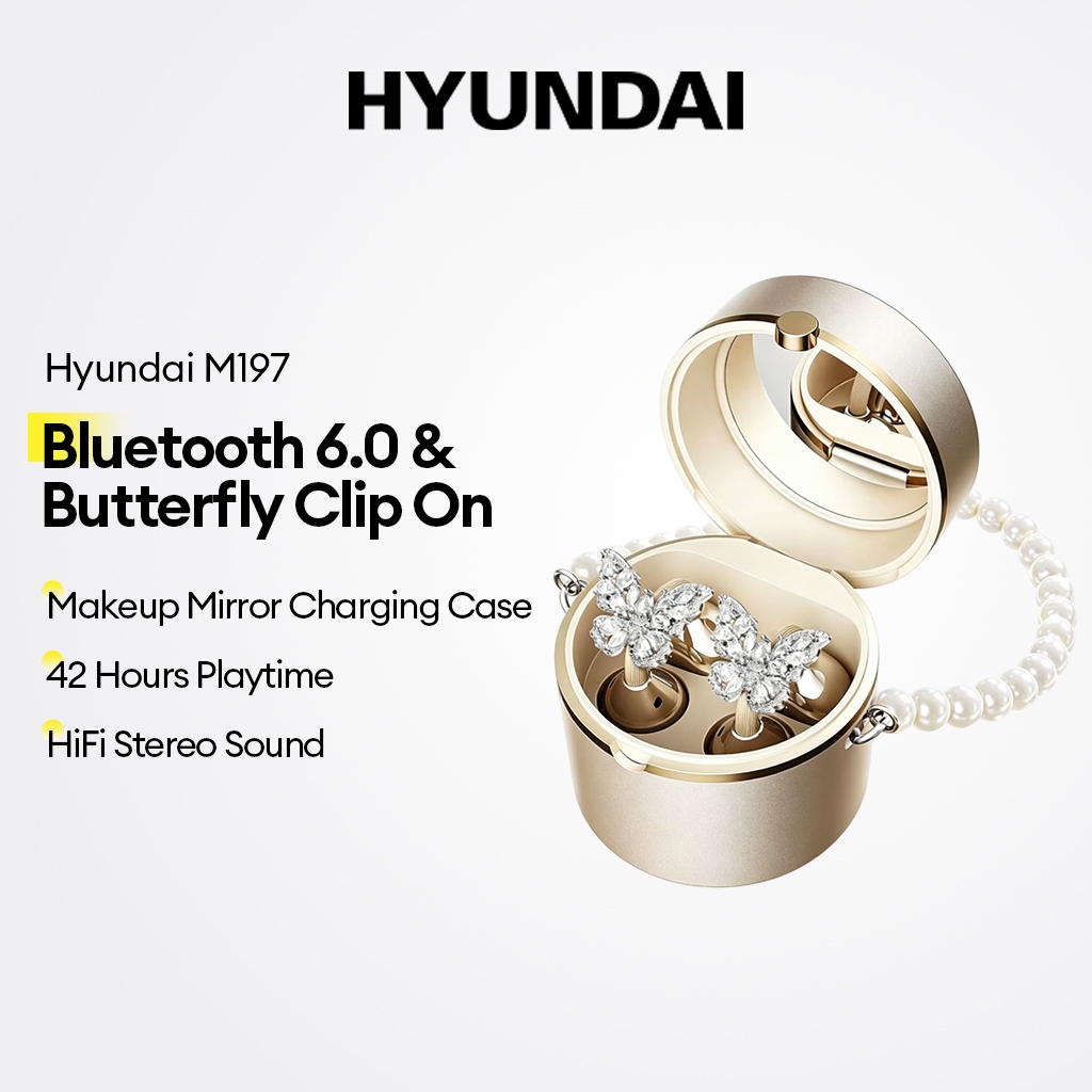 HYUNDAI M197 Fones De Ouvido Bluetooth Sem Fio HiFi Som Estéreo 6.0 Open-Ear Butterfly Clip-On 42H Playtime Maquiagem Es