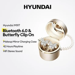 HYUNDAI M197 Fones De Ouvido Bluetooth Sem Fio HiFi Som Estéreo 6.0 Open-Ear Butterfly Clip-On 42H Playtime Maquiagem Es