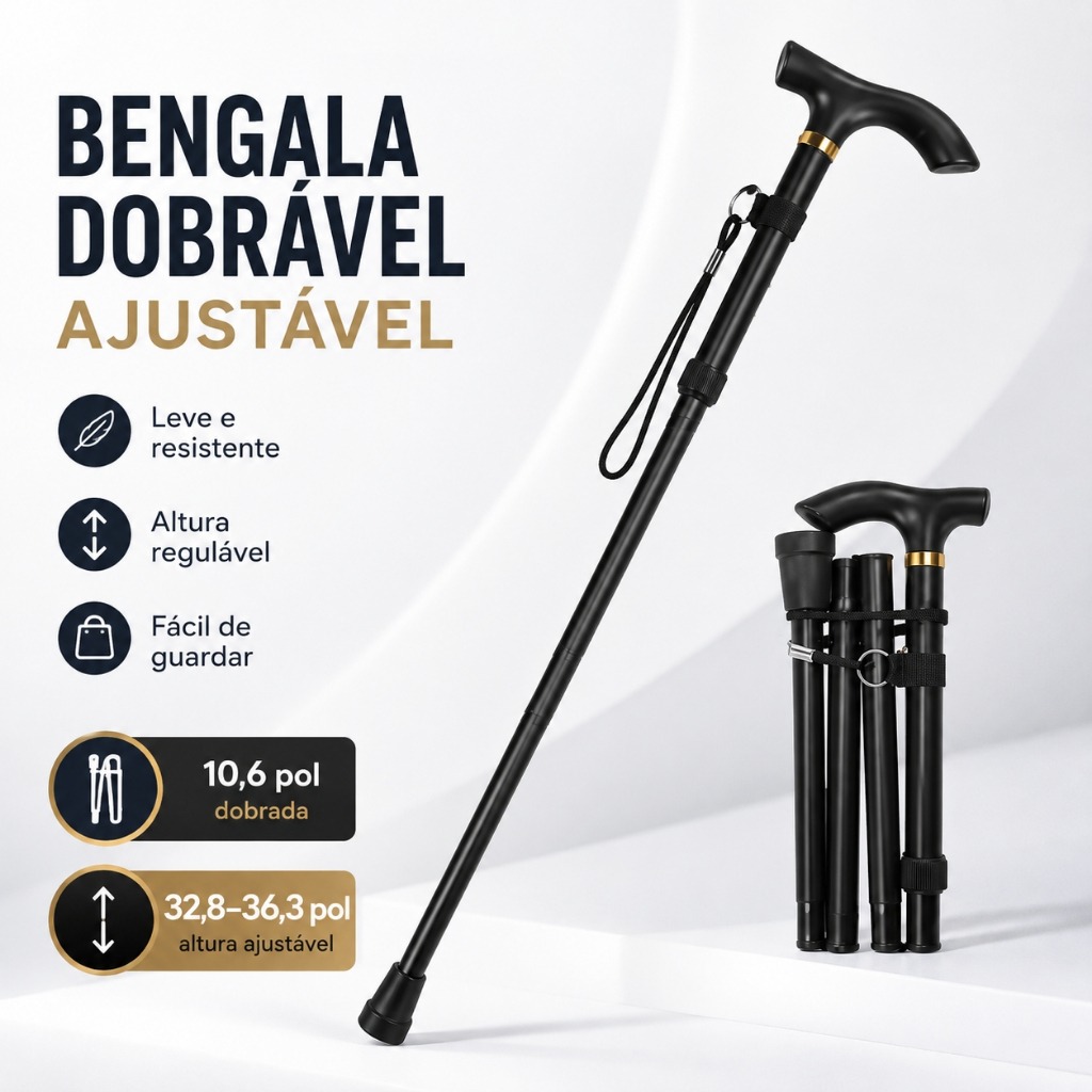 Bengala Dobrável Alumínio Regulável Retrátil Resistente Boa Qualidade Caminhada