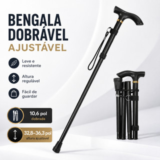 Bengala Dobrável Alumínio Regulável Retrátil Resistente Boa Qualidade Caminhada