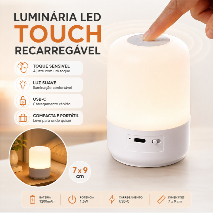 Abajur Quarto Luminária Led De Mesa Criado Mudo Recarregável Touch Cabeceira De Quarto Luz Estudos