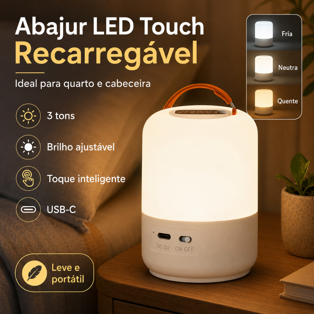 Abajur Quarto Luminária Led De Mesa Criado Mudo Recarregável Touch Cabeceira De Quarto Luz Estudos Envio Rápido