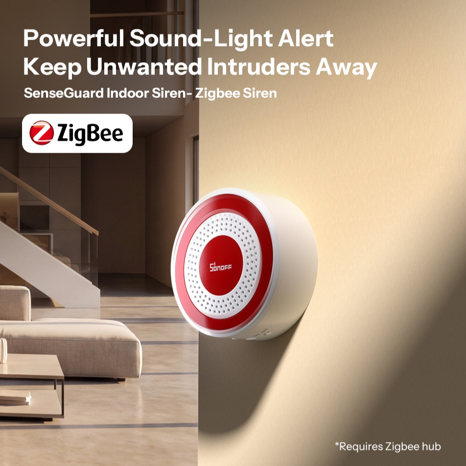 SONOFF SNZB-09P Zigbee SenseGuard Sirene Interna 105dB Alarme Alto Alertas De Som E Luz Flexíveis 10 Tons De Personaliza