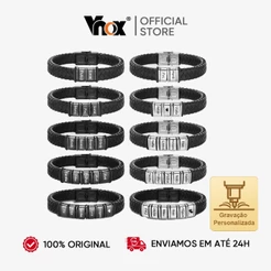 Vnox Pulseira Masculina de Personalizado 2-6 Nomes Corda Tecida , Aço Inoxidável Jóias De Presente Para Pai Namorado Fam