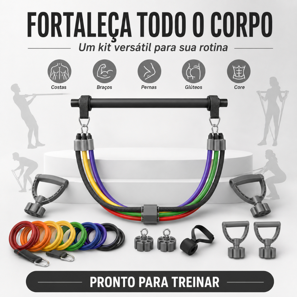 Imagem Kit Faixas Elásticas de Resistência 25 Peças para Musculação, Treino Completo de Academia, Exercícios em Casa e Portátil