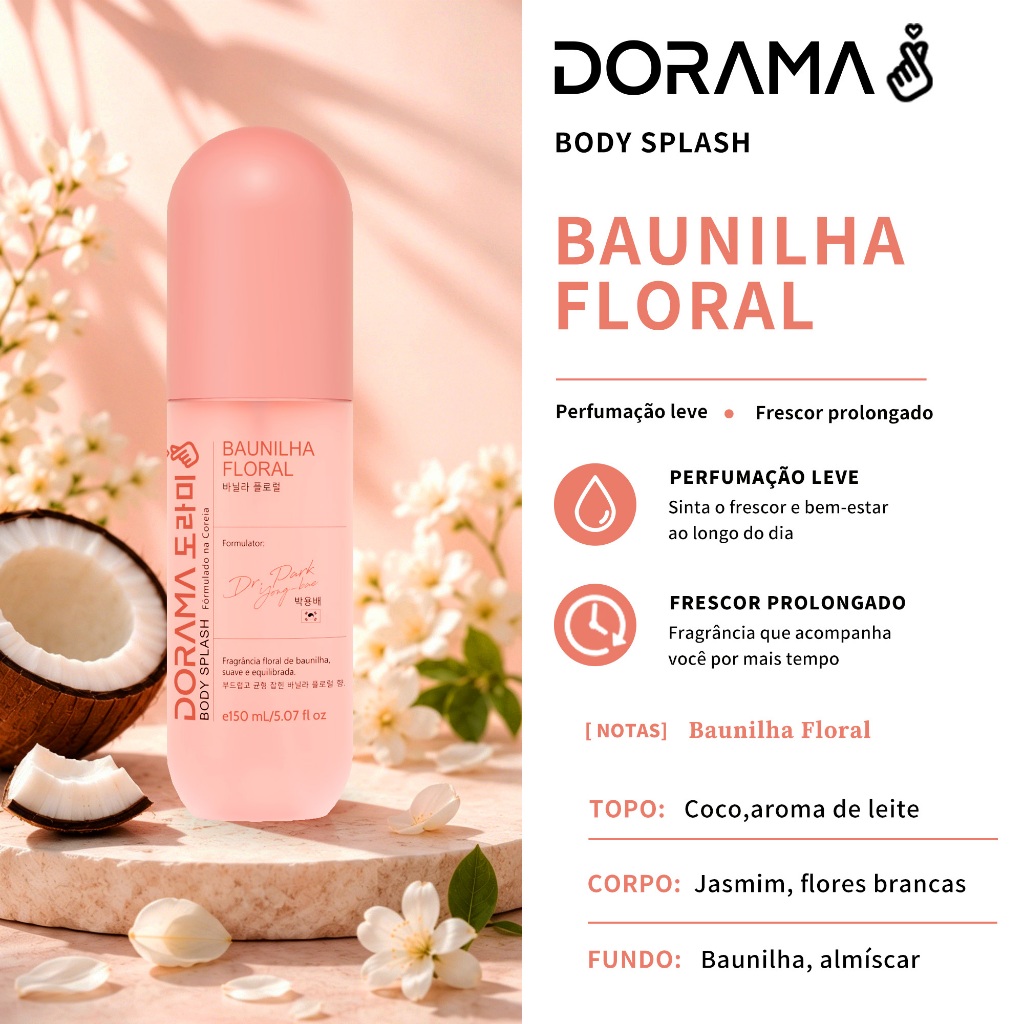 DORAMA Body Splash Desodorante Colônia Feminino 150ml Fragrância Fixação Prolongada Uso Dia e Noite