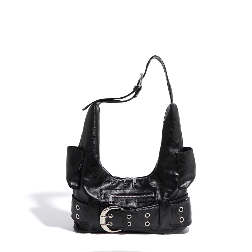 bolsas femininas de ombro bolsa y2k Bolsa de axila no estilo punk metal bolsa preta luxo bolsa feminina media