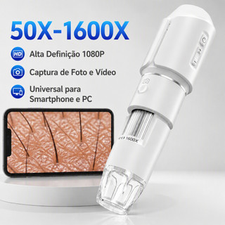 Microscópio Digital Sem Fio Análise de Pele e Limpeza Profunda Câmera HD Profissional Branco