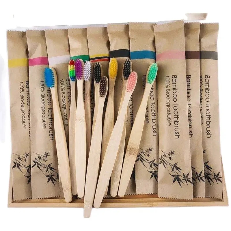 20 Peças Escovas De Dentes De Bambu Escova Cerdas Macias Cabo De Madeira Biodegradável Ecológico