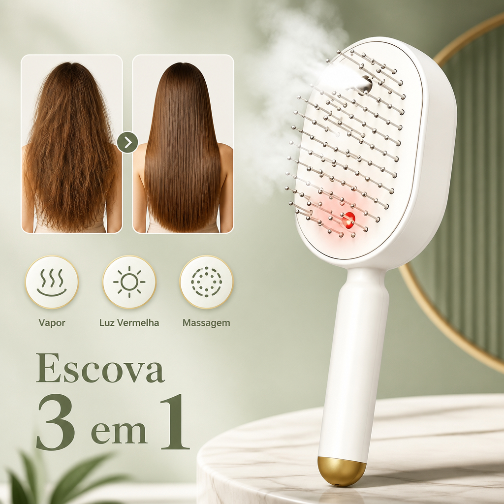 Escova Alisadora com Spray Elétrica 3 em 1, Pente Massageador com Almofada de Ar a Vapor, Ideal para Presente