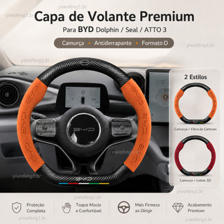 Capa volante Para BYD Dolphin/Mini Atto 3 Protetor de volante BYD Capa de volante fibra de carbono  camurça automotiva3D