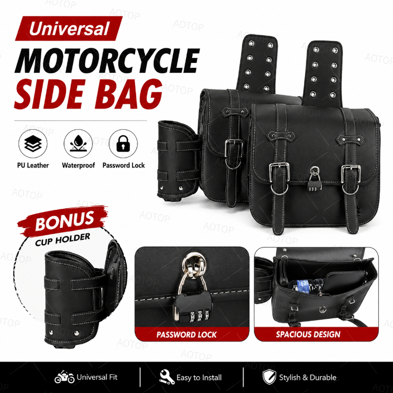 Bolsa Selim Retrô Moto e Scooter Elétrico Destacável + Cadeado de Senha e Bolsa Garrafa Água de Brinde