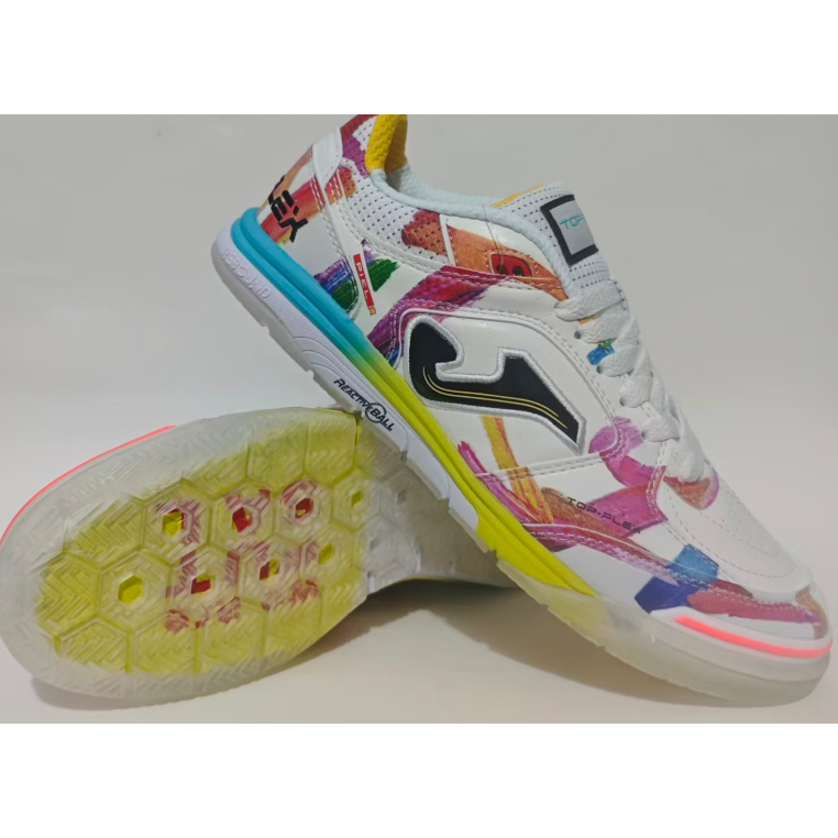Sapatos De Futsal De Couro Masculino Top Flex Rebound IC Tênis Interno Branco Preto