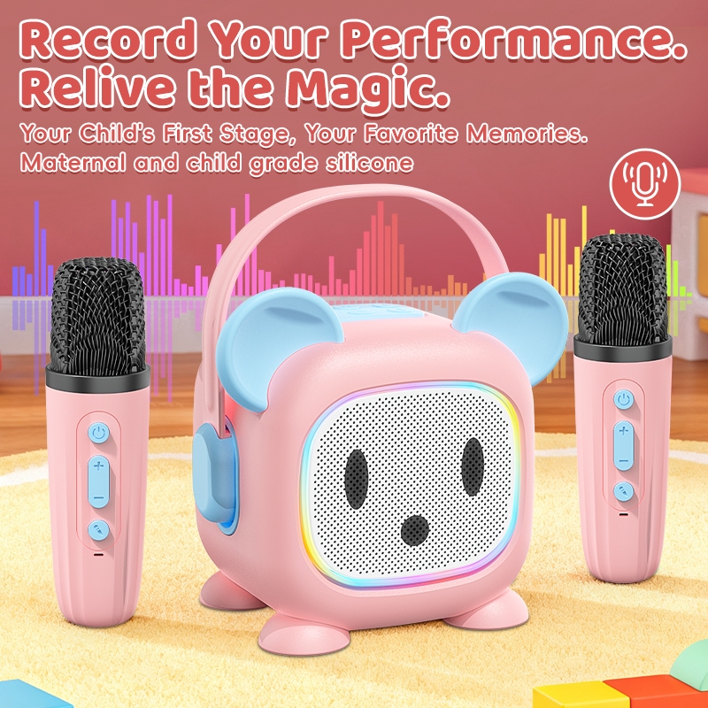 Máquina Portátil De Karaokê Infantil , Alto-Falante Bluetooth Com Microfone , Função De Gravação , Silicone À Prova De C