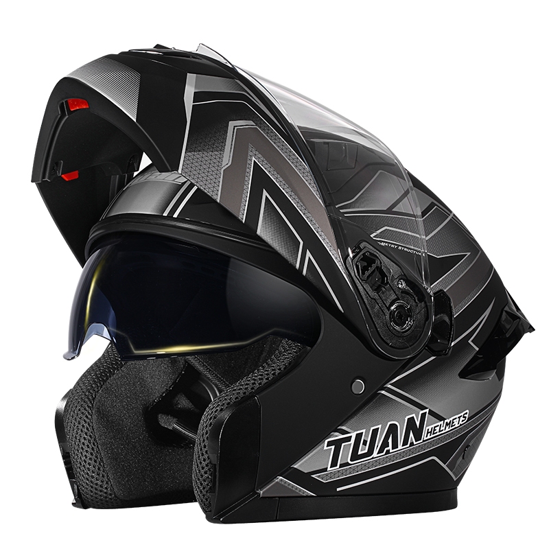 Capacete de moto modular com viseira dupla para homens e mulheres
