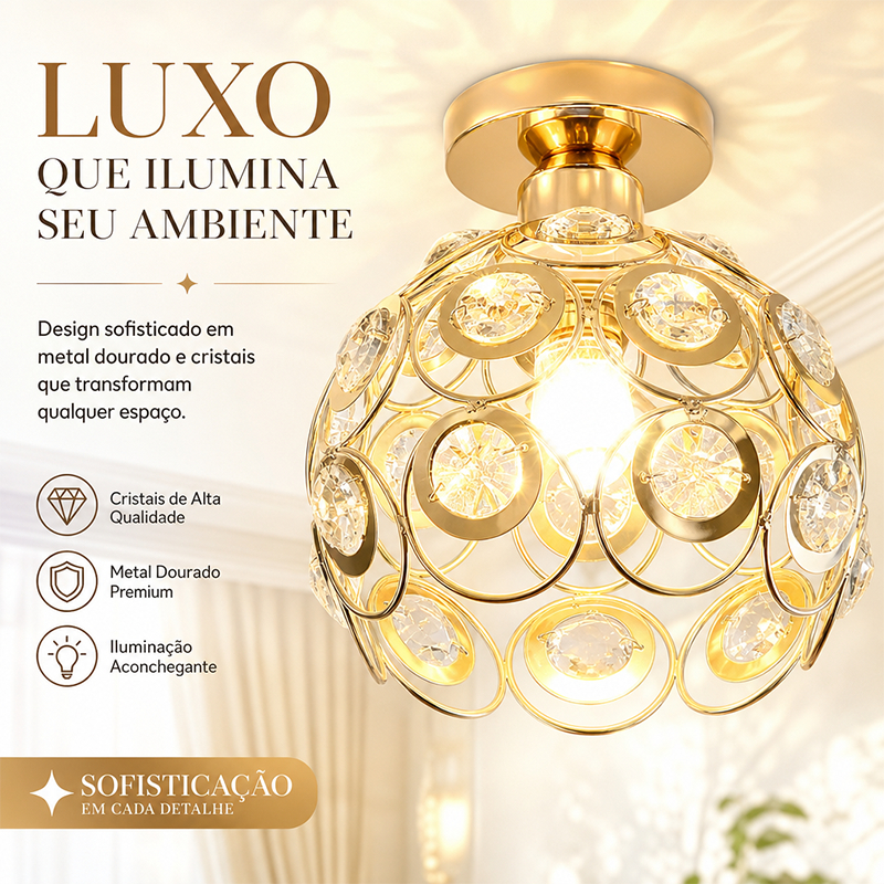 Luz De Teto De Cristal Dourado E27 Luxe Flush Mount Lamp Fácil Instalação Para Quarto Jantar Sala De Estar , Lâmpada Não
