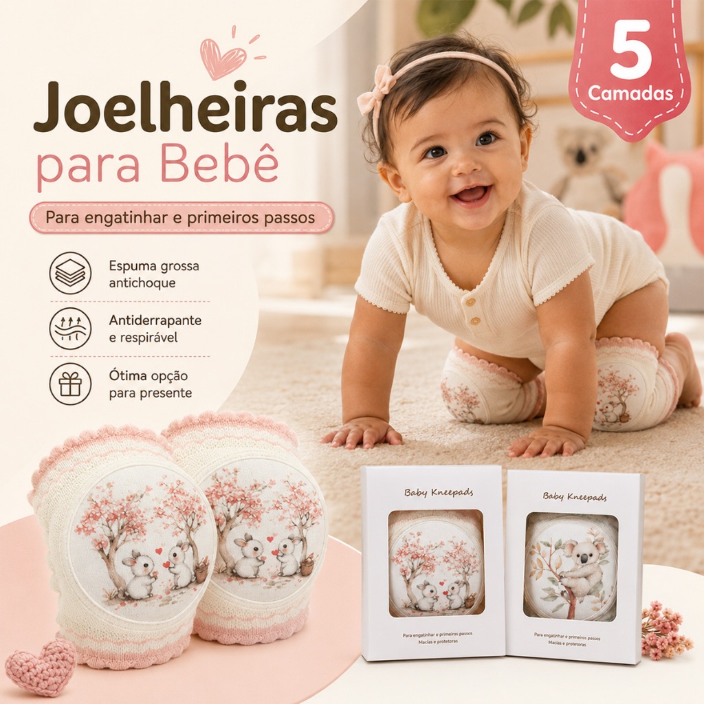 Summer Baby Knee Pads in Cotton with Breathable Mesh, Protection for Crawling Baby 0-2 years